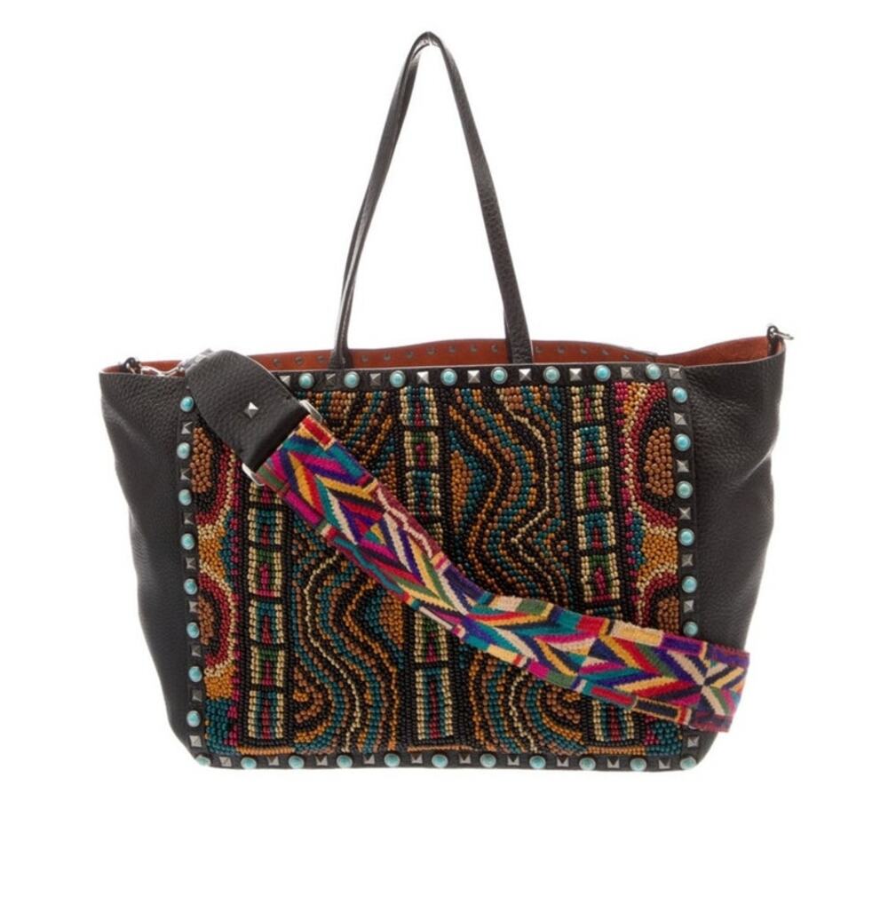 RARE Authentic Valentino Garavani Beaded Leather Rockstud Shopper Tote - Picture 1 of 10
